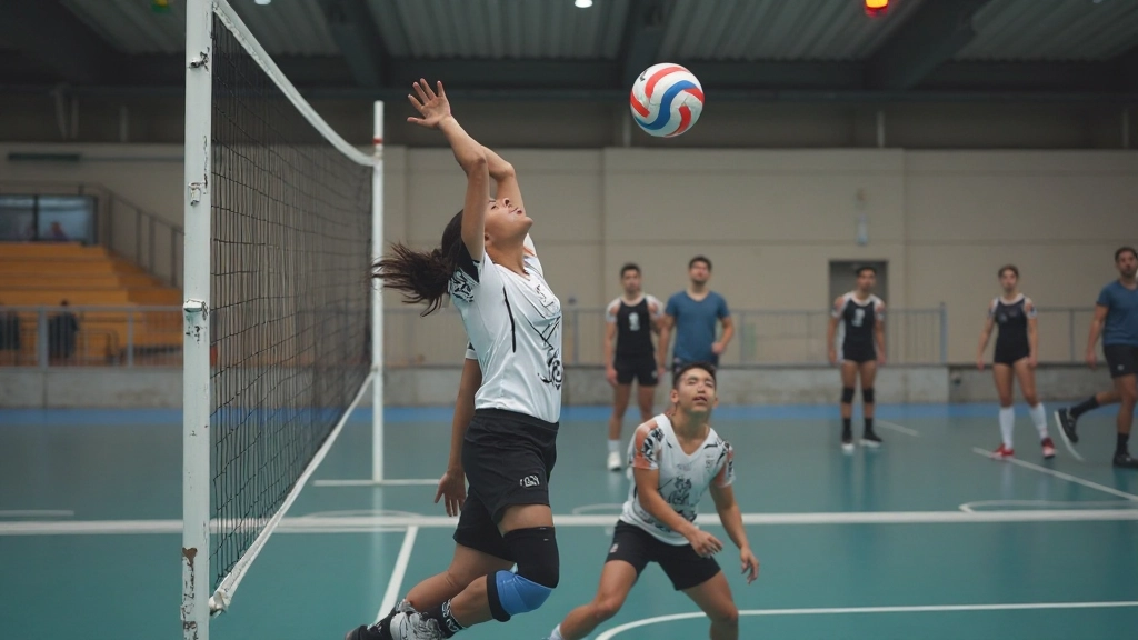 لاعب كرة طائرة يؤدي حركة القفز العالي للضربة الساحقة